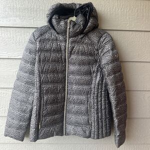 Michael Kors Gray Black Leopard Print Packable Down Puffer Jacket Coat Size M